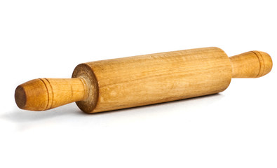 Wooden rolling pin on white background