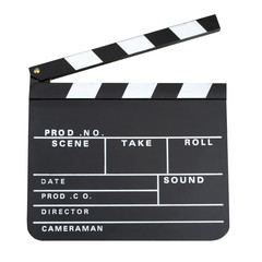 Obraz premium Movie production clapper board with copy space isolated on white