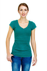 Obraz premium Smiling young woman isolated on a white background