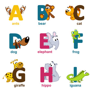 alphabet animals from A to I - vector illustration