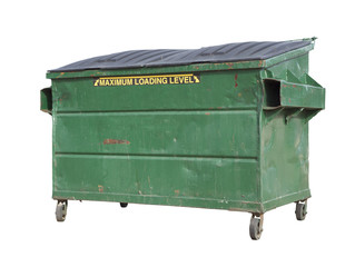 Green Trash or Recycle Dumpster On White with Clipping Path