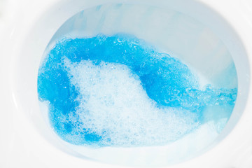 toilet bowl closeup blue water