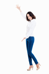 Asian woman present something.