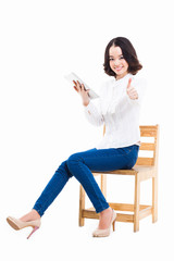 Fototapeta premium Woman holding tablet computer