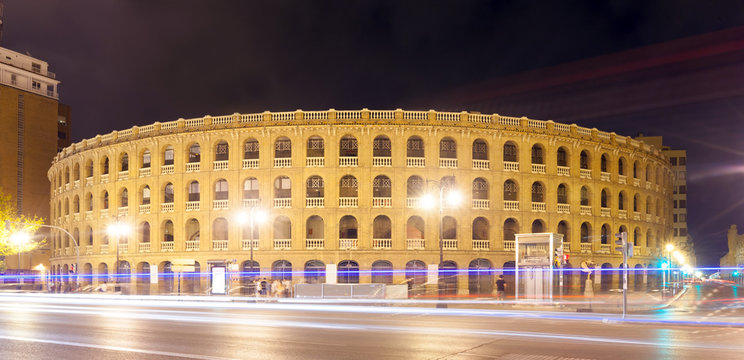 Plaza De Toros In Night. Valencia