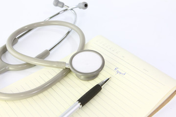 Stethoscope and  meadical notebook for doctor