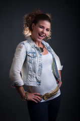 Beauty Lady with jeans jacket