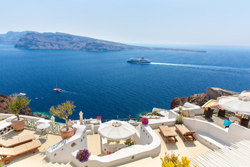 View of Fira town - Santorini island,Crete,Greece - obrazy, fototapety, plakaty