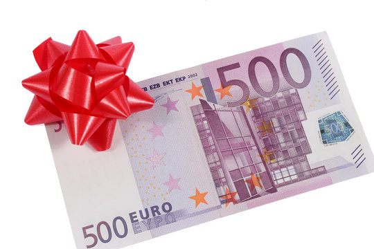 Billet de 500 euros avec n&oelig;ud cadeau