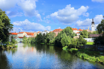 Fototapeta na wymiar Medieval Town Pisek above the river Otava, Czech Republic
