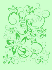 Зеленый фон с цветами и листьями