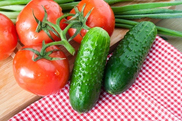 Fresh tomatoes,cucumbers and onions