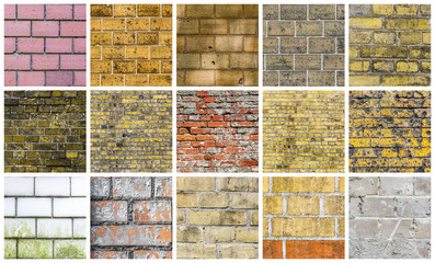 collection of brick wall backgrounds, isolated on white