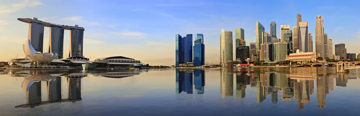 Poster Skyline van de panoramastad van Singapore © Noppasinw
