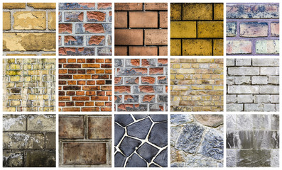 collection of brick wall backgrounds, isolated on white