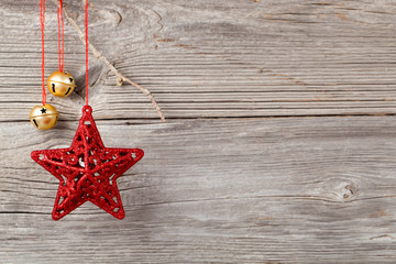 Christmas decoration on wood background, with free space for you