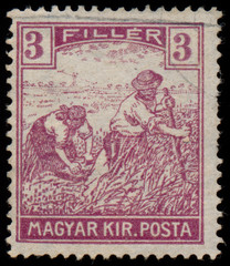 HUNGARY - CIRCA 1916: A stamp printed in Hungary shows Harvestin