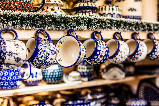 Colorful Ceramics In Traditonal Polish Market.