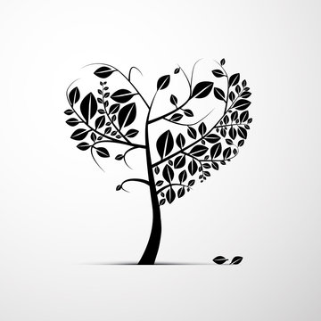Abstract Heart Shaped Tree on Grey Background