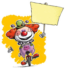 Clown on Unicycle Holding Placard © nazlisart