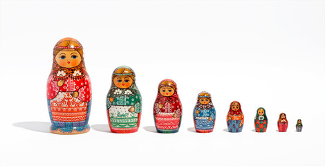 Matryoshka dolls, in a row, in order of size