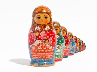 Close-up of traditional Russian matryoshka dolls