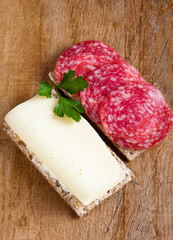 Sandwich with cheese and salami