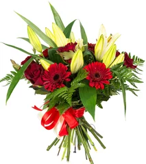 Photo sur Plexiglas Gerbera Bouquet de fleurs de gerbera rouge isolé sur fond blanc