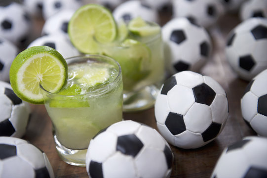 Two Fresh Lime Caipirinhas Brazilian Soccer Balls