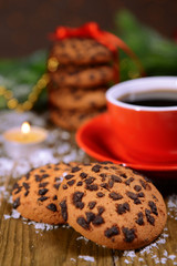 Delicious Christmas cookies in jar on table close-up