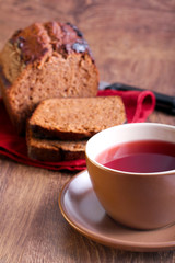 Cup of tea and chocolate spicy cake