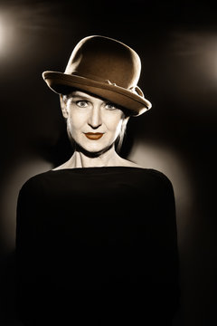 Woman in hat retro vintage portrait
