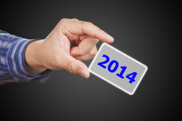 Screen button with 2014 number on hand.