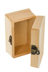 Opened wooden chest, isolated on  white background