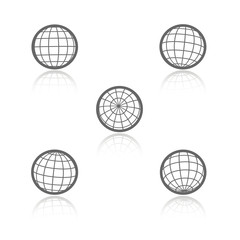 Vector globe symbols with shadow - icons of world