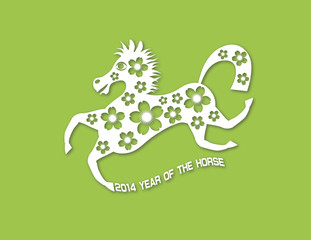 2014 Abstract Chinese Horse with Flower Paper Cut on Green