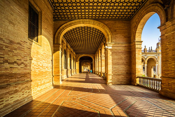 Arcades of the Spanish Square (Plaza de España) in Sevilla,Spain