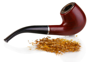Smoking pipe and tobacco isolated on white