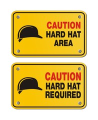 caution hard hat area signs - rectangle yellow signs