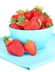 Fresh strawberry in bowl isolated on white
