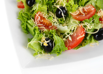 Light salad on plate isolated on white