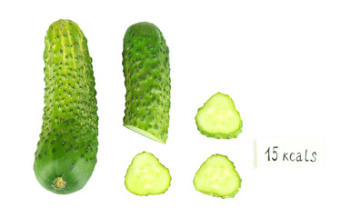 Calorie content of cucumber isolated on white