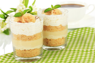 Delicious dessert with banana and caramel