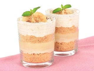 Delicious dessert with banana and caramel