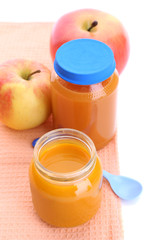 Jars  of various baby food, isolated on white