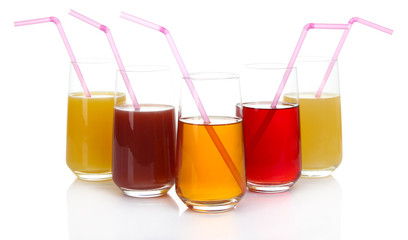 Variety of juices in glasses, isolated on white