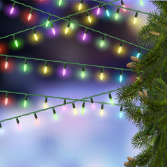 Branch of fir with Christmas  lights