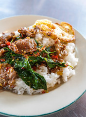 Basil beef fried rice and fried egg