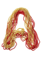 Letter a of red and gold beads