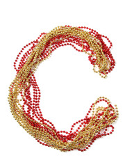 Letter c of red and gold beads